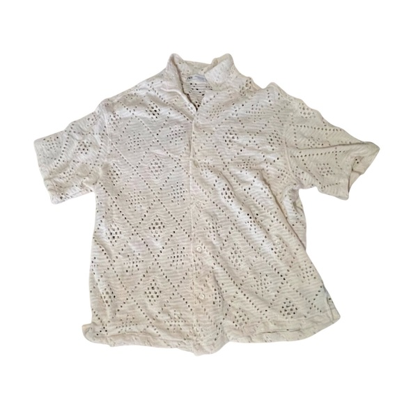 Zara Tops - ZARA Cream Knit Eyelet Button Down Shirt | Size XL